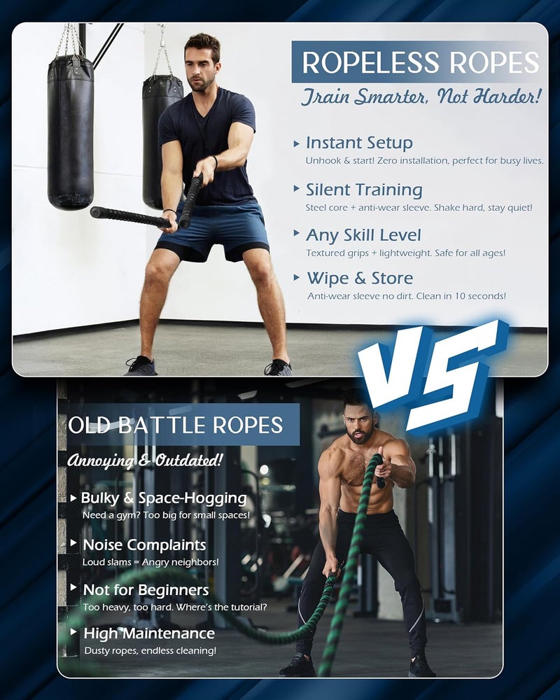 Fatio Ropeless Battle Ropes, Cordless Battle Ropes Workout Equipment, Heavy Duty Weighted Wireless Rope, Exercise Lightweight Device HIIT, Portable Training Flow Rope men, Cardio Trainer for home gym - Image 2